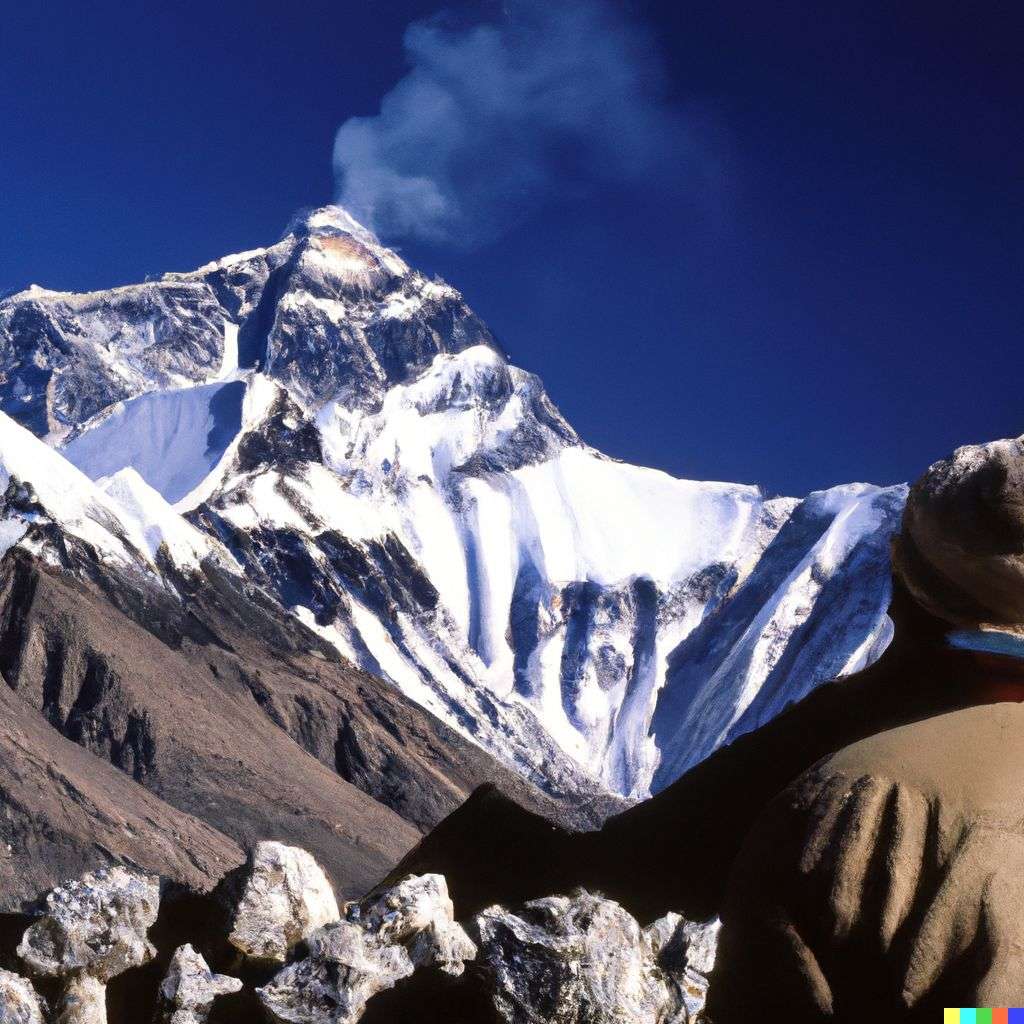 someone gazing at Mount Everest, photograph, Kodachrome